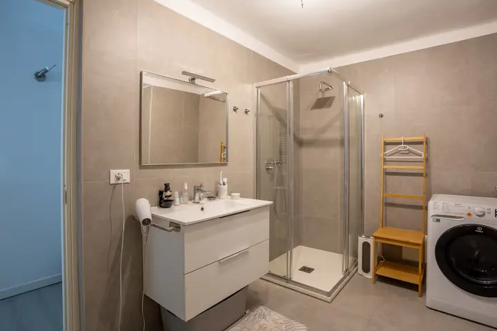 Bright modern bathroom with shower